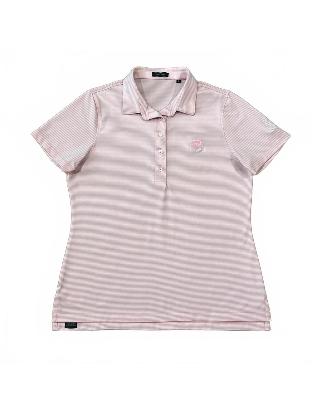 Turtleson Women’s Pink Striped Golf Performance Polo Shirt Size Large